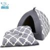 imagePet TentSoft Bed for Dog and Cat by Best Pet Supplies  Beige Corduroy 19quot x 19quot x H19quotGray Lattice