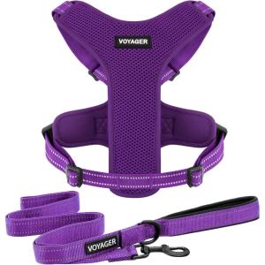 imageAir Frontier Mesh Dog Harness with and Reflective Dog Leash Set Reflective Stitching and Lightweight Breathable NoPull Design Adjustable Neck and Chest Straps for Small to Large Breeds  BUW MHarness Leash Set Purple Mesh