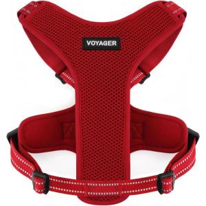 imageAir Frontier Mesh Dog Harness with and Reflective Dog Leash Set Reflective Stitching and Lightweight Breathable NoPull Design Adjustable Neck and Chest Straps for Small to Large Breeds  BUW MHarness Red Mesh