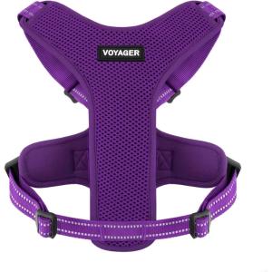 imageAir Frontier Mesh Dog Harness with and Reflective Dog Leash Set Reflective Stitching and Lightweight Breathable NoPull Design Adjustable Neck and Chest Straps for Small to Large Breeds  BUW MHarness Purple Mesh