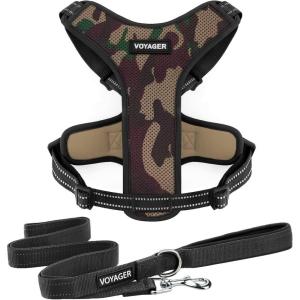 imageAir Frontier Mesh Dog Harness with and Reflective Dog Leash Set Reflective Stitching and Lightweight Breathable NoPull Design Adjustable Neck and Chest Straps for Small to Large Breeds  BUW MHarness Leash Set Camo Mesh