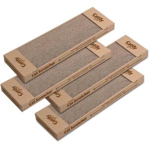 imageBest Pet Supplies Corrugated Cardboard Cat Scratcher Refill Pads Lounger and Fun Interactive Scratching Boards Claw Safe Durable Natural Recycled Materials Supports Active Play  DropletNarrow 4 Pack
