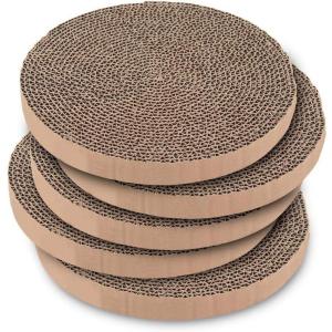 imageBest Pet Supplies Corrugated Cardboard Cat Scratcher Refill Pads Lounger and Fun Interactive Scratching Boards Claw Safe Durable Natural Recycled Materials Supports Active Play  Droplet5 Pack Round