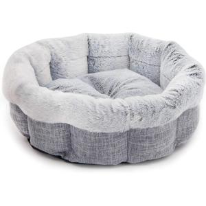 imageBest Pet Supplies Dog Pet Booster Seat Dog Car Seats for Small Dogs ampamp Medium Dogs Soft Plush Cushion with Comfortable Bedding Secure Straps and Tall Pillow BlacRound Bed Light Gray