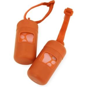 imageBest Pet Supplies Dog Poop Bag Holder Leash Attachment with 30 Bags Reusable Dispenser for Travel Walking Park and Outdoor Use Durable with ClipOn  Fuchsia Pack of 2Orange Plastic