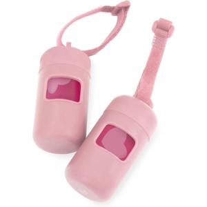 imageBest Pet Supplies Dog Poop Bag Holder Leash Attachment with 30 Bags Reusable Dispenser for Travel Walking Park and Outdoor Use Durable with ClipOn  Fuchsia Pack of 2Pink Plastic