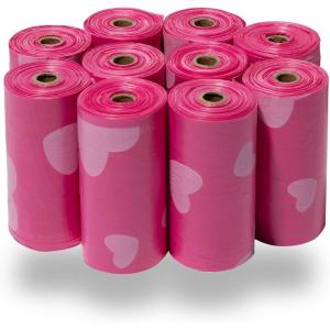 imageBest Pet Supplies Dog Poop Bags 150 Bags for Waste Refuse Cleanup Doggy Roll Replacements for Outdoor Puppy Walking and Travel Leak Proof and Tear Resistant Thick Plastic  Pink HeartPink Heart