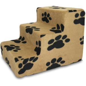 imageBest Pet Supplies Dog Stairs ampamp Steps  Foam Steps for Small Dogs ampamp Cats NonSlip Indoor Balanced Pet Step Support Dog Ramp No Assembly Brown Linen Foldable 2Step 12inch HeightPaw Print on Beige