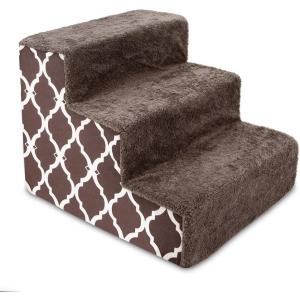 imageBest Pet Supplies Dog Stairs ampamp Steps  Foam Steps for Small Dogs ampamp Cats NonSlip Indoor Balanced Pet Step Support Dog Ramp No Assembly Brown Linen Foldable 2Step 12inch HeightBrown Lattice Print