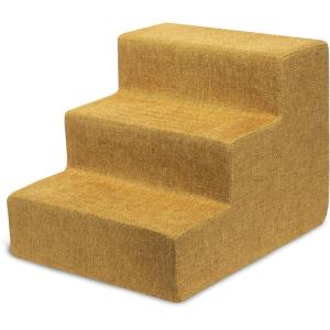 imageBest Pet Supplies Dog Stairs ampamp Steps  Foam Steps for Small Dogs ampamp Cats NonSlip Indoor Balanced Pet Step Support Dog Ramp No Assembly Brown Linen Foldable 2Step 12inch HeightMustard