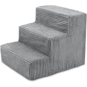 imageBest Pet Supplies Dog Stairs ampamp Steps  Foam Steps for Small Dogs ampamp Cats NonSlip Indoor Balanced Pet Step Support Dog Ramp No Assembly Brown Linen Foldable 2Step 12inch HeightGray
