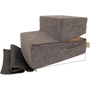 imageBest Pet Supplies Foldable Pet Stairs Cover for Foam Dog Ramps Replacement Slip with NonSlip Step Surface Plush and Soft Fabric Provides Paw Traction and Stability  Gray Lattice 2StepBrown Linen