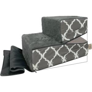 imageBest Pet Supplies Foldable Pet Stairs Cover for Foam Dog Ramps Replacement Slip with NonSlip Step Surface Plush and Soft Fabric Provides Paw Traction and Stability  Gray Lattice 2StepGray Lattice Print