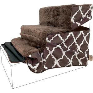 imageBest Pet Supplies Foldable Pet Stairs Cover for Foam Dog Ramps Replacement Slip with NonSlip Step Surface Plush and Soft Fabric Provides Paw Traction and Stability  Gray Lattice 2StepBrown Lattice Print