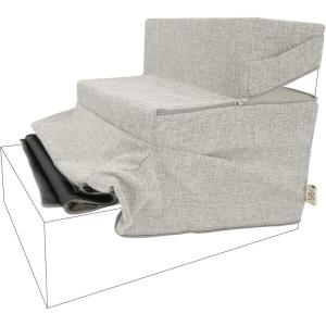 imageBest Pet Supplies Foldable Pet Stairs Cover for Foam Dog Ramps Replacement Slip with NonSlip Step Surface Plush and Soft Fabric Provides Paw Traction and Stability  Gray Lattice 2StepSand
