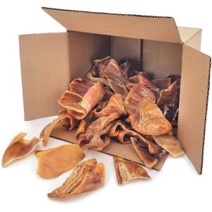 imageBest Pet Supplies GigaBite Roasted Pig Ears for Dogs Natural and Healthy Chews Treats in Whole Slices or Sticks Safe for Puppies and Aggressive Chewers Clean Teeth and Gums  Pack of 24HalfCut