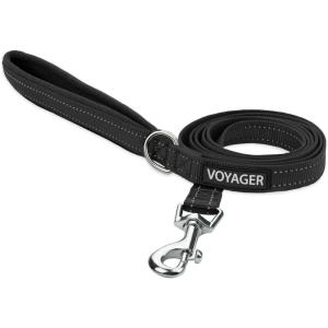 imageBest Pet Supplies Reflective Dog Collar with Adjustable Length HeavyDuty Buckle and Strong Leash DRing Training Walking Jogging Accessory for Small Medium and Large Breeds  Baby Blue MLeash Black