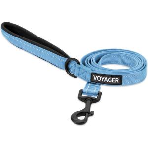 imageBest Pet Supplies Reflective Dog Collar with Adjustable Length HeavyDuty Buckle and Strong Leash DRing Training Walking Jogging Accessory for Small Medium and Large Breeds  Baby Blue MLeash Baby Blue