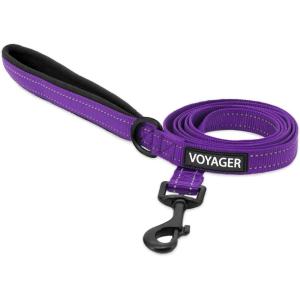 imageBest Pet Supplies Reflective Dog Collar with Adjustable Length HeavyDuty Buckle and Strong Leash DRing Training Walking Jogging Accessory for Small Medium and Large Breeds  Baby Blue MLeash Purple