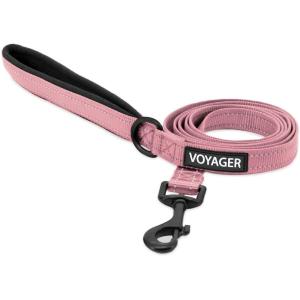 imageBest Pet Supplies Reflective Dog Collar with Adjustable Length HeavyDuty Buckle and Strong Leash DRing Training Walking Jogging Accessory for Small Medium and Large Breeds  Baby Blue MLeash Pink