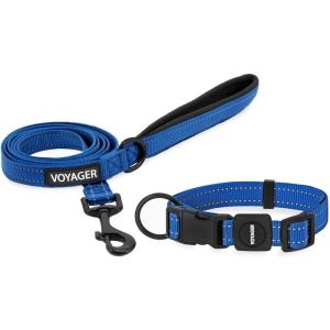 imageBest Pet Supplies Reflective Dog Collar with Adjustable Length HeavyDuty Buckle and Strong Leash DRing Training Walking Jogging Accessory for Small Medium and Large Breeds  Baby Blue MLeash Collar Set Royal Blue