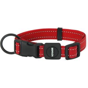 imageBest Pet Supplies Reflective Dog Collar with Adjustable Length HeavyDuty Buckle and Strong Leash DRing Training Walking Jogging Accessory for Small Medium and Large Breeds  Baby Blue MCollar Red