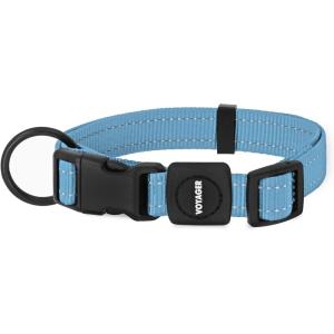 imageBest Pet Supplies Reflective Dog Collar with Adjustable Length HeavyDuty Buckle and Strong Leash DRing Training Walking Jogging Accessory for Small Medium and Large Breeds  Baby Blue MCollar Baby Blue