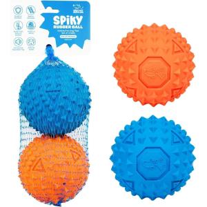 imageBest Pet Supplies Tough Dog Toys for Aggressive Chewers  Squeaky Dog Toys NonToxic Spiky Ball for Dental Health Interactive Toy Pack of 2 Blue Orange M25quotBlue  Orange