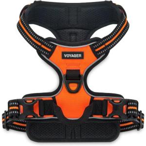 imageVoyager No Pull Dog Harness for Large Dogs Dual Leash Attachments Adjustable Soft but Strong Pet Harness with 3M Reflective Technology Lime Green Nylon M Chest 2025quotHarness Orange Nylon