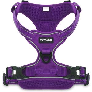 imageVoyager No Pull Dog Harness for Large Dogs Dual Leash Attachments Adjustable Soft but Strong Pet Harness with 3M Reflective Technology Lime Green Nylon M Chest 2025quotHarness Purple Lattice Nylon