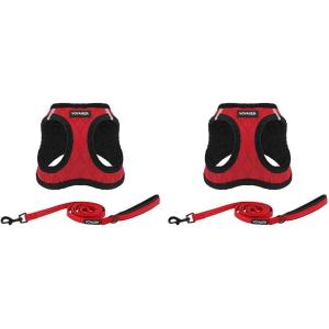 imageVoyager Stepin Plush Dog Harness  Soft Plush Step in Vest Harness and Reflective Dog 5 ft Leash Combo with Neoprene Handle for Small and Medium Dogs by Best Pet Supplies Set Black Plush SHarness Leash Set Red Plush