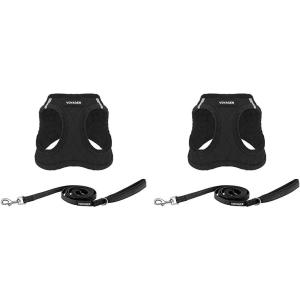 imageVoyager Stepin Plush Dog Harness  Soft Plush Step in Vest Harness and Reflective Dog 5 ft Leash Combo with Neoprene Handle for Small and Medium Dogs by Best Pet Supplies Set Black Plush SHarness Leash Set Black Plush