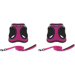 imageVoyager Stepin Plush Dog Harness  Soft Plush Step in Vest Harness and Reflective Dog 5 ft Leash Combo with Neoprene Handle for Small and Medium Dogs by Best Pet Supplies Set Black Plush SHarness Leash Set Red Rose Plush