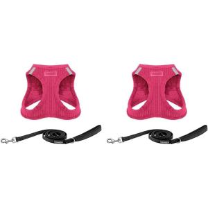 imageVoyager Stepin Plush Dog Harness  Soft Plush Step in Vest Harness and Reflective Dog 5 ft Leash Combo with Neoprene Handle for Small and Medium Dogs by Best Pet Supplies Set Black Plush SHarness Leash Set Fuchsia Corduroy