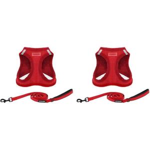 imageVoyager Stepin Plush Dog Harness  Soft Plush Step in Vest Harness and Reflective Dog 5 ft Leash Combo with Neoprene Handle for Small and Medium Dogs by Best Pet Supplies Set Black Plush SHarness Leash Set Red Corduroy