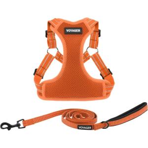imageBest Pet Supplies Voyager Adjustable Dog Vest Harness Breathable No Pull Harness for Small Medium Large Dogs Harness for Walking Jogging Easy Stepin Reflective Stripes  Turquoise SHarness Leash Set Orange