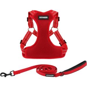 imageBest Pet Supplies Voyager Adjustable Dog Vest Harness Breathable No Pull Harness for Small Medium Large Dogs Harness for Walking Jogging Easy Stepin Reflective Stripes  Turquoise SHarness Leash Set Red