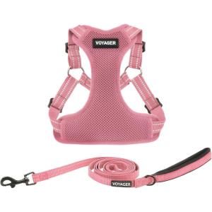 imageBest Pet Supplies Voyager Adjustable Dog Vest Harness Breathable No Pull Harness for Small Medium Large Dogs Harness for Walking Jogging Easy Stepin Reflective Stripes  Turquoise SHarness Leash Set Pink