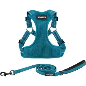 imageBest Pet Supplies Voyager Adjustable Dog Vest Harness Breathable No Pull Harness for Small Medium Large Dogs Harness for Walking Jogging Easy Stepin Reflective Stripes  Turquoise SHarness Leash Set Turquoise