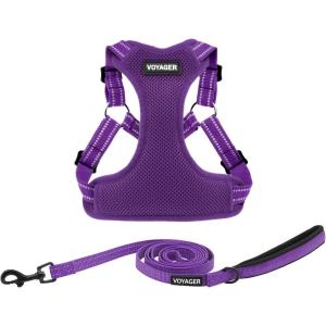 imageBest Pet Supplies Voyager Adjustable Dog Vest Harness Breathable No Pull Harness for Small Medium Large Dogs Harness for Walking Jogging Easy Stepin Reflective Stripes  Turquoise SHarness Leash Set Purple