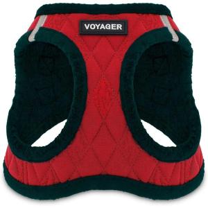 imageBest Pet Supplies  All Weather MeshPlush Reflective No Pull Harness for Small Medium Dogs Cats  Secure with Hook ampamp Loop Fastener Buckle Double DRings  Fuchsia Corduroy MRed Plush