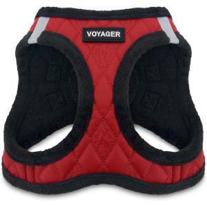 imageBest Pet Supplies  All Weather MeshPlush Reflective No Pull Harness for Small Medium Dogs Cats  Secure with Hook ampamp Loop Fastener Buckle Double DRings  Fuchsia Corduroy MRed Faux Leather