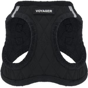 imageBest Pet Supplies  All Weather MeshPlush Reflective No Pull Harness for Small Medium Dogs Cats  Secure with Hook ampamp Loop Fastener Buckle Double DRings  Fuchsia Corduroy MBlack Plush