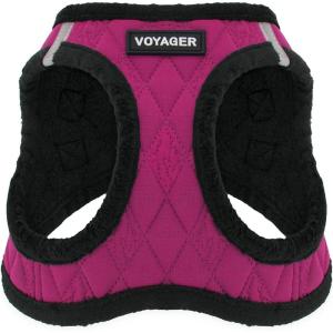 imageBest Pet Supplies  All Weather MeshPlush Reflective No Pull Harness for Small Medium Dogs Cats  Secure with Hook ampamp Loop Fastener Buckle Double DRings  Fuchsia Corduroy MRed Rose Plush