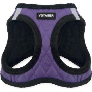 imageBest Pet Supplies  All Weather MeshPlush Reflective No Pull Harness for Small Medium Dogs Cats  Secure with Hook ampamp Loop Fastener Buckle Double DRings  Fuchsia Corduroy MPurple Faux Leather