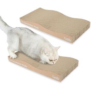 imageBest Pet Supplies Catify Cat Scratcher Fun Interactive Scratchers Claw Safe Furniture Saver Indoor Play Support Natural Cat Behaviors Heavy Duty  BeigeWave 2 Pack