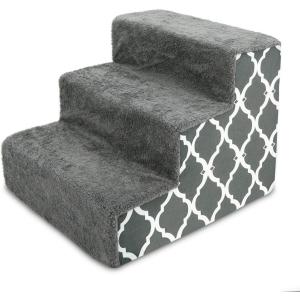 imageBest Pet Supplies Dog Stairs ampamp Steps  Foam Steps for Small Dogs ampamp Cats NonSlip Indoor Balanced Pet Step Support Dog Ramp No Assembly Ash Gray Linen 2Step 12inch HeightGray Lattice Print