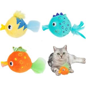 imageCatify by Best Pet Supplies Interactive Cat Toys  Plush MotionActivated ampamp Squeaking Toys with Premium North American Catnip for Indoor Cats ampamp Kittens  Flapping Chick BeigeFluffy Fish Multicolored