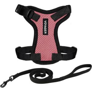 image:imageVoyager EscapeProof Stepin Lock Cat Harness amp 5ft NeopreneHandle Leash Set AllWeather Mesh with Reflective Stitching for Small to Large Cats by Best Pet Supplies Orange SHarness Leash Set PinkBlack Trim