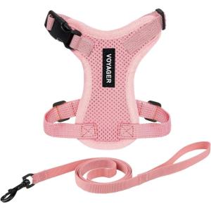 image:imageVoyager EscapeProof Stepin Lock Cat Harness amp 5ft NeopreneHandle Leash Set AllWeather Mesh with Reflective Stitching for Small to Large Cats by Best Pet Supplies Orange SHarness Leash Set Pink